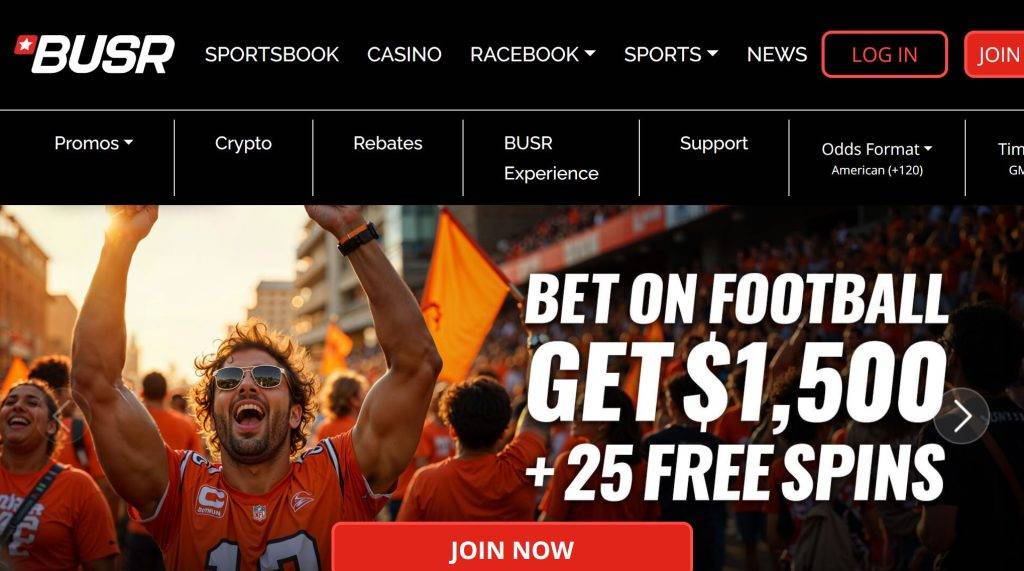 BUSR sportsbook and racebook highlighting horse racing and NFL betting for Illinois players.