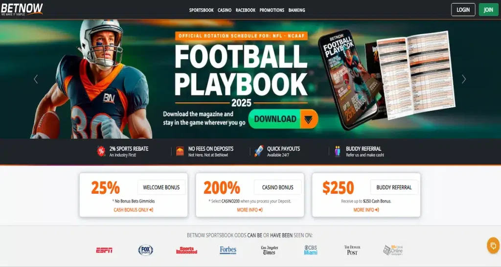 BetNow online sportsbook interface showing fast withdrawals and simple betting options for U.S. bettors.